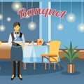 Banquet hall, room flat vector illustration