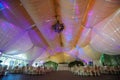 The banquet hall with round tables