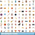 100 banquet icons set, cartoon style