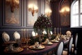 banquet in old traditional style interior decoration in dark colors wedding hall