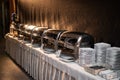 Banquet table - chafing dish heater Royalty Free Stock Photo