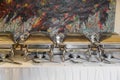 Banquet table with chafing dish heaters Royalty Free Stock Photo
