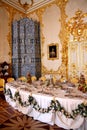 Banquet table in dining-hall Royalty Free Stock Photo