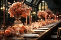 Banquet table for guests, decorated and served for the wedding