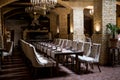 Banquet table set. Interior of a luxury restaurant