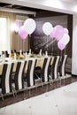 Banquet wedding chairs and table setting on evening reception Royalty Free Stock Photo