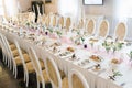 Banquet wedding table in a restaurant or cafe in beige and brown colors