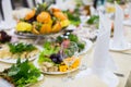 Banquet wedding table setting on evening reception Royalty Free Stock Photo