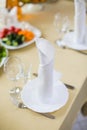 Banquet wedding table setting on evening reception Royalty Free Stock Photo