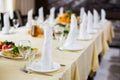 Banquet wedding table setting on evening reception Royalty Free Stock Photo