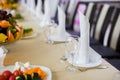 Banquet wedding table setting on evening reception Royalty Free Stock Photo