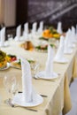 Banquet wedding table setting on evening reception Royalty Free Stock Photo