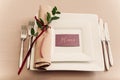 Banquet wedding table setting evening reception name card Royalty Free Stock Photo