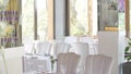 Banquette terrace hall served tables, bright white desine