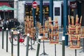 Banquettes stacked on terrace tables