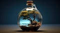 Bansai tree in glass jug. Generative AI Royalty Free Stock Photo