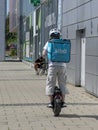 Banska Bystrica, Slovakia - July, 16 , 2022 : Wolt courier at work in Banska Bystrica. Food delivery service