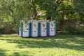 Banska Bystrica, Slovakia - September, 3, 2022 : Toi Toi portable public toilets in the city park. Banska Bystrica. Slovakia