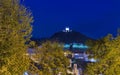 Banska Stiavnica night townscape with Calvary, Slovakia Royalty Free Stock Photo