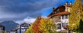 Bansko, Bulgaria autumn banner with mountain view Royalty Free Stock Photo