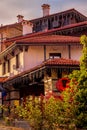 Bansko, Bulgaria autumn street and mountain view Royalty Free Stock Photo