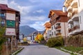 Bansko, Bulgaria autumn street and mountain view Royalty Free Stock Photo