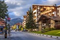 Bansko, Bulgaria autumn street and mountain view Royalty Free Stock Photo