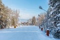 Ski resort Bansko, Bulgaria, gondola ski lift cabins Royalty Free Stock Photo