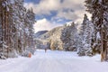 Ski resort Bansko, Bulgaria, groomed ski road Royalty Free Stock Photo