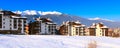 Bansko, Bulgaria chalets and snow mountains banner Royalty Free Stock Photo