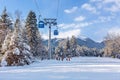 Ski resort Bansko, Bulgaria, cable car, ski road