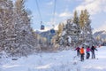 Ski resort Bansko, Bulgaria, cable car, ski road