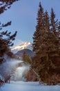 Bansko, Bulgaria forest, ski road run at dawn Royalty Free Stock Photo