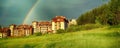 Bansko, Bulgaria houses and rainbow