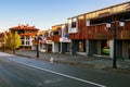 Bansko, Bulgaria autumn street and snow mountain Royalty Free Stock Photo