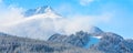 Bansko, Bulgaria ski slopes, mountain peak banner