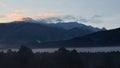 Bansko, Bulgaria. Snow mountain peaks at sunrise