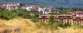 Bansko, Bulgaria summer aerial town panorama banner