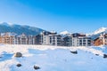 Snow mountains, town panorama in Bansko, Bulgaria Royalty Free Stock Photo
