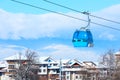 Bansko cable car cabin and houses, Bulgaria Royalty Free Stock Photo