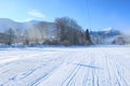 Bansko cable car cabin and snow peaks, Bulgaria