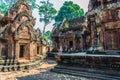 Banteay Srei castle group. Architecture of ancient Khmer.