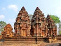 Banteay Srei Siem Reap Castle is one of the most  beautiful castles in Cambodia Construction of pink sandstone Carved into Royalty Free Stock Photo