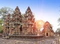 Banteay Srey Temple ruins Xth Century on a sunset, Siem Reap, Cambodia Royalty Free Stock Photo