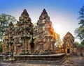 Banteay Srey Temple ruins (Xth Century) on a sunset, Siem Reap, Cambodia