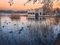 Banyoles Lake Winter Reflection at Dawn Royalty Free Stock Photo