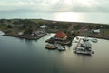 Banyuwangi, Indonesia - August 22, 2022: Drone View of the yachts docks around the Boom marina