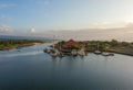 Banyuwangi, Indonesia - August 22, 2022: Drone View of the yachts docks around the Boom marina