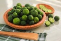 Kaffir lime on a coconut wood plate food