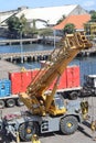 Banyuwangi, May 2022. A port loading and unloading worker is on a truck trailer Royalty Free Stock Photo